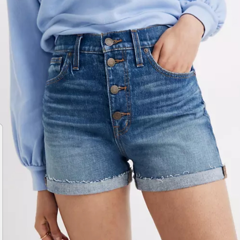 High-Rise Denim Shorts with Button Front